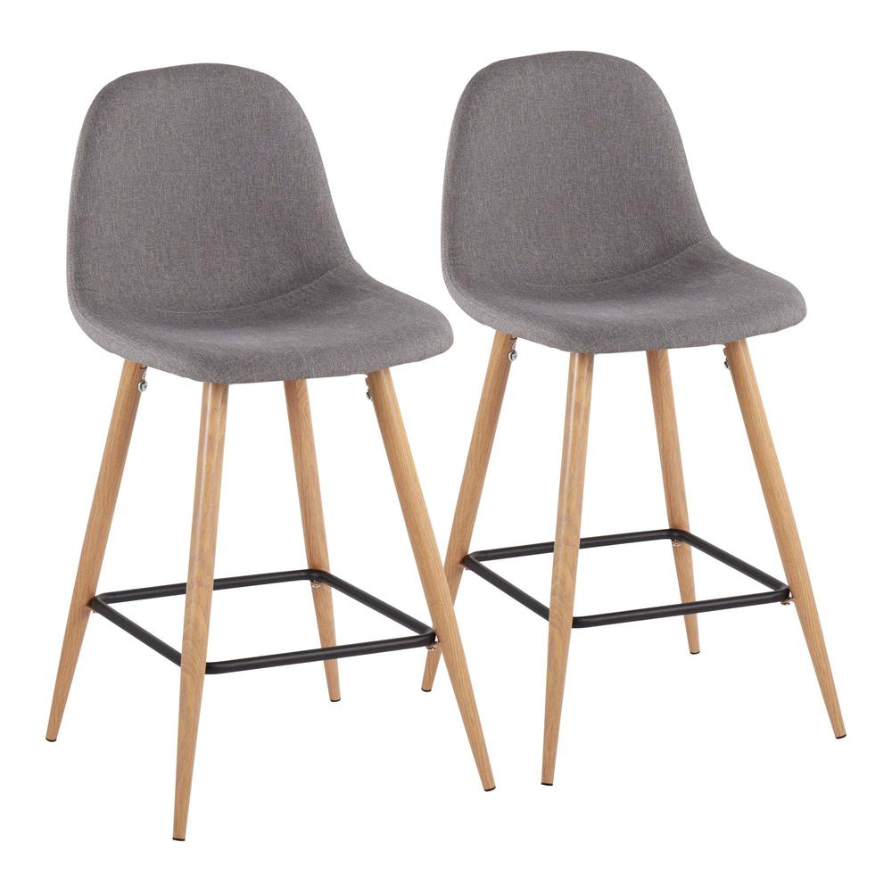 Natural Metal, Charcoal Fabric Pebble Counter Stool - Set of 2. Picture 1