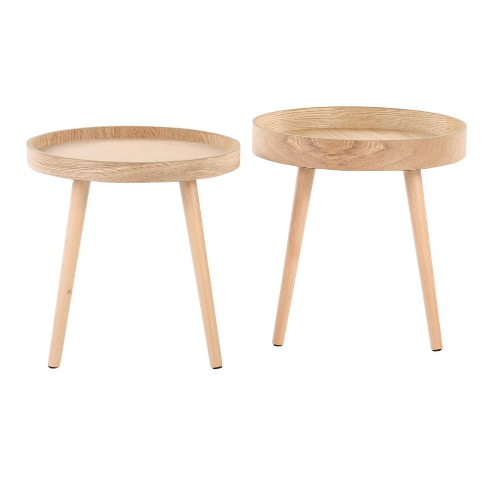 Natural Wood Pebble Side Table Set. Picture 2