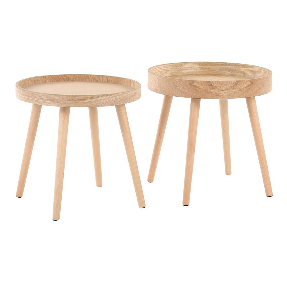 Natural Wood Pebble Side Table Set. Picture 1