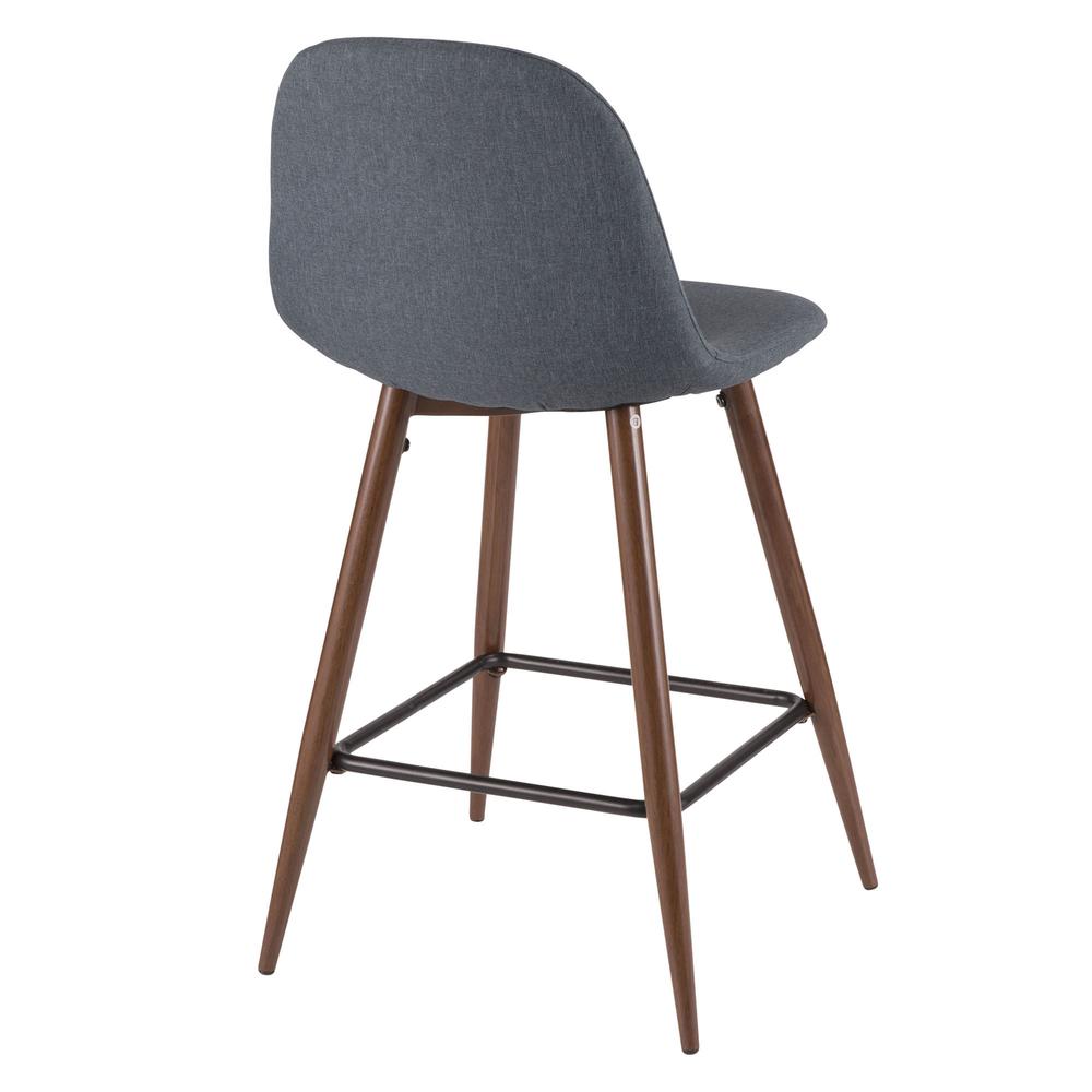 Pebble Mid-Century Modern Counter Stool in Walnut and Blue - Set of 2. Picture 4