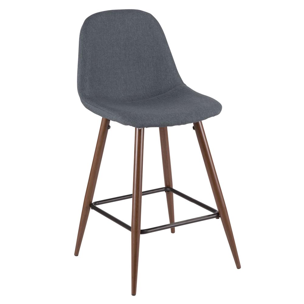Pebble Mid-Century Modern Counter Stool in Walnut and Blue - Set of 2. Picture 2
