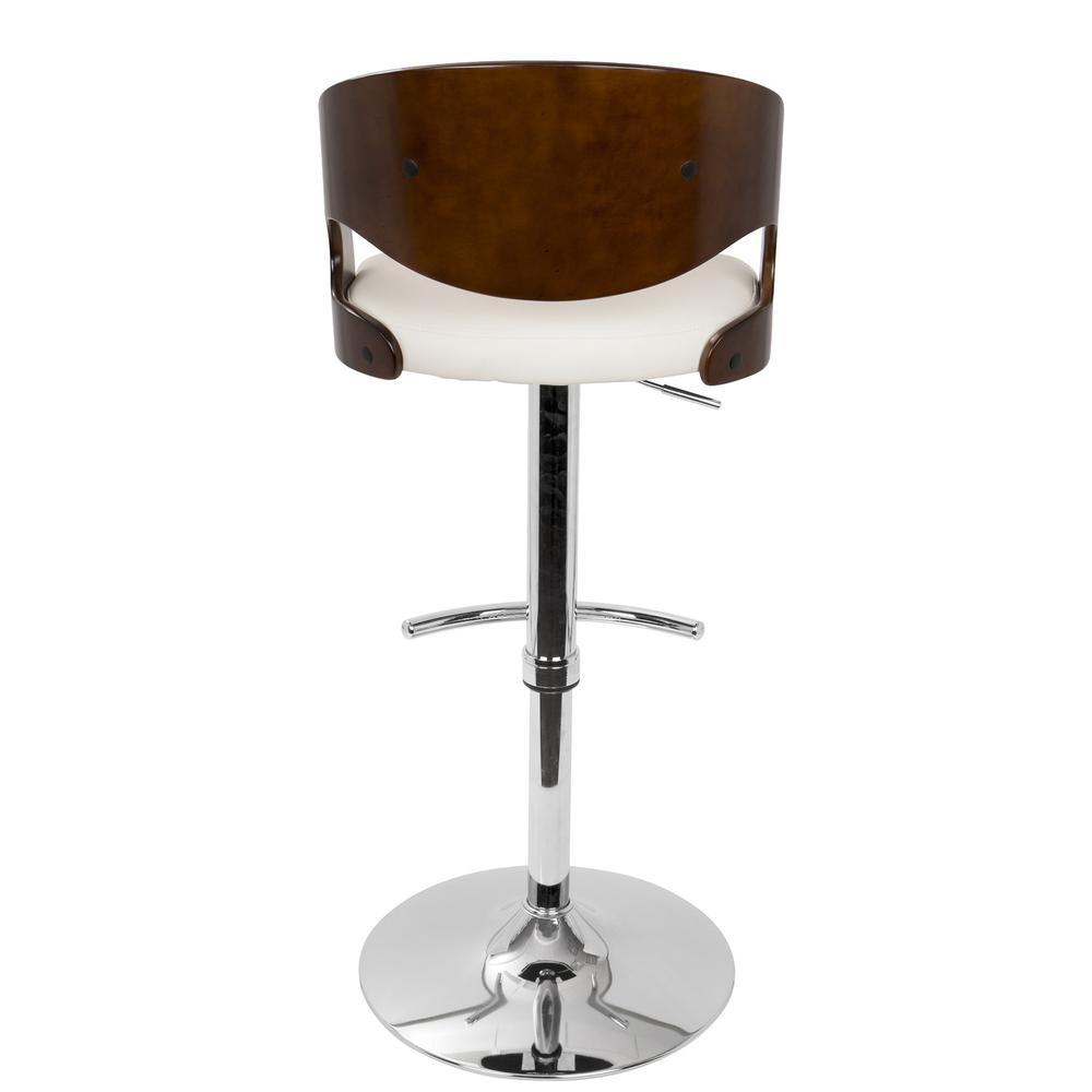 Pino Mid-Century Modern Adjustable Barstool with Swivel in Cherry and White Faux Leather. Picture 5