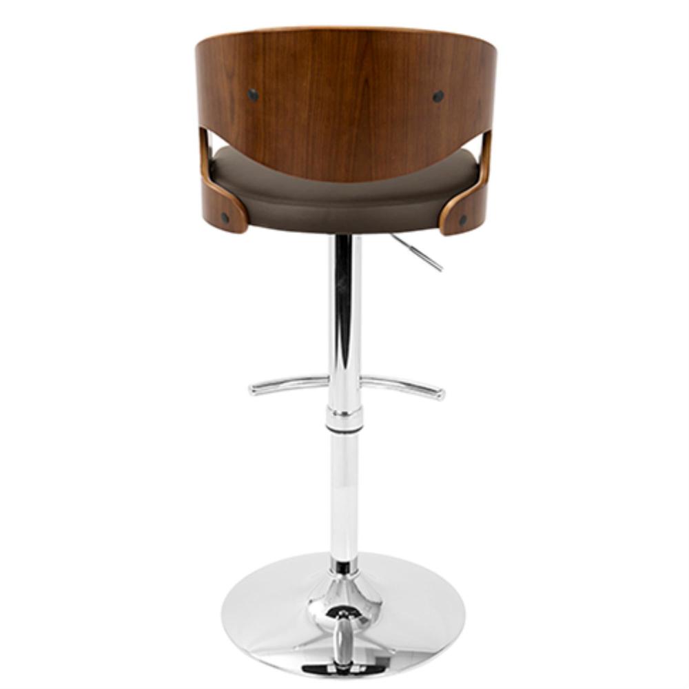 Pino Mid-Century Modern Adjustable Barstool with Swivel in Walnut and Brown Faux Leather. Picture 5