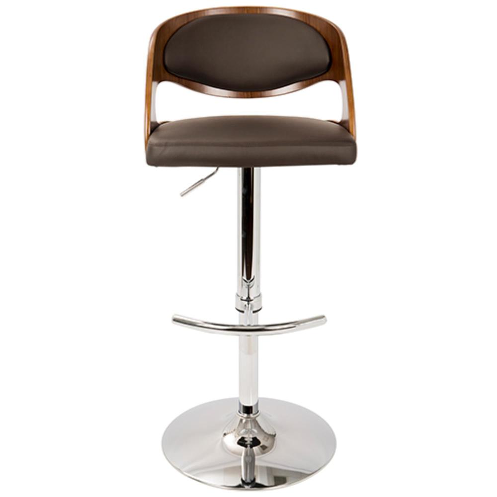 Pino Mid-Century Modern Adjustable Barstool with Swivel in Walnut and Brown Faux Leather. Picture 6