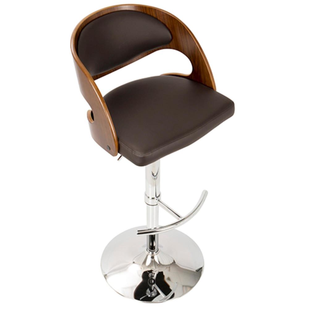 Pino Mid-Century Modern Adjustable Barstool with Swivel in Walnut and Brown Faux Leather. Picture 7