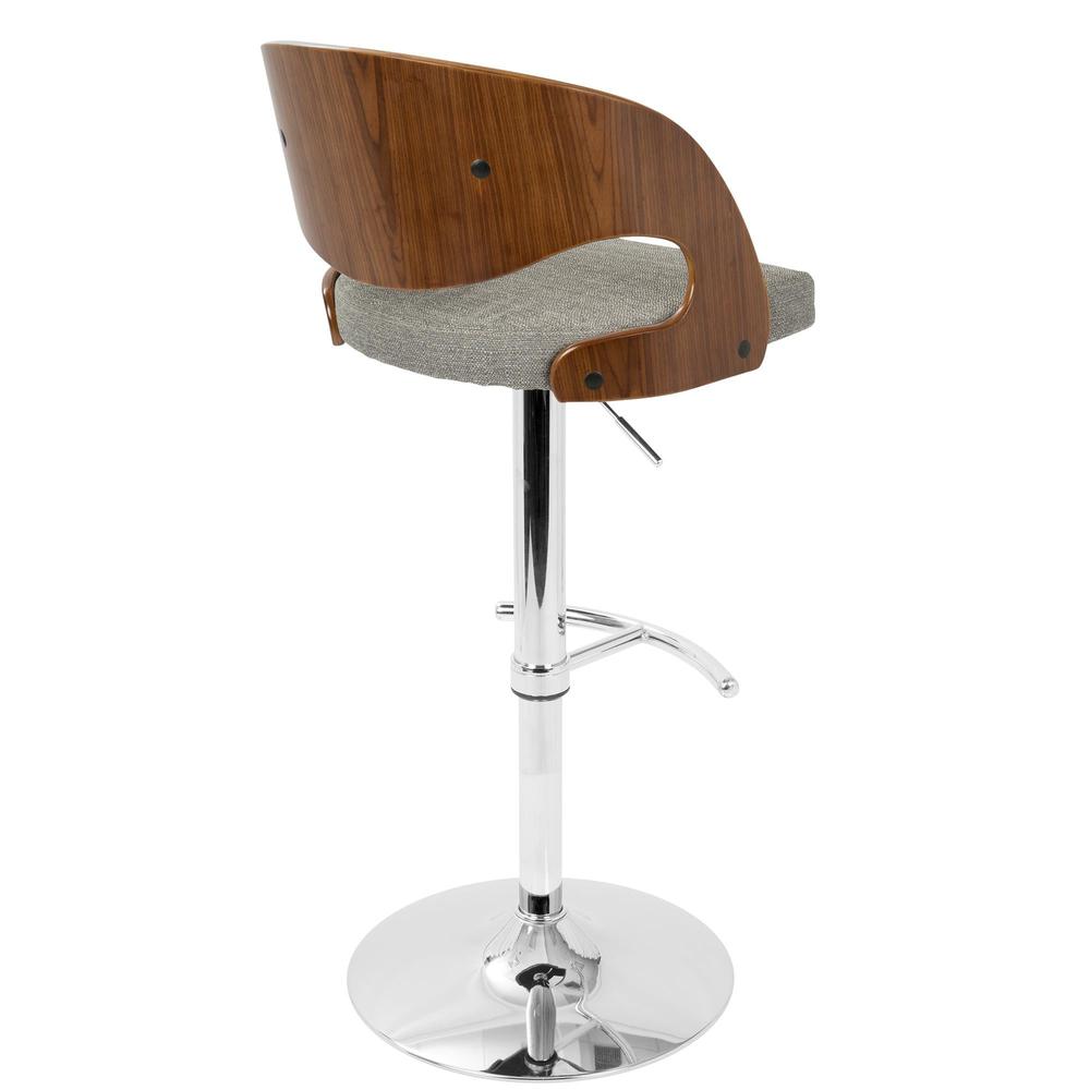 Pino Mid-Century Modern Adjustable Barstool with Swivel in Walnut and Grey Fabric. Picture 4