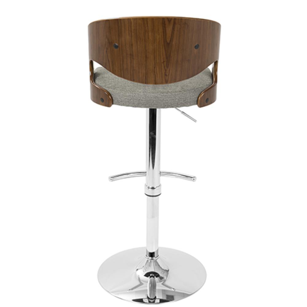 Pino Mid-Century Modern Adjustable Barstool with Swivel in Walnut and Grey Fabric. Picture 5