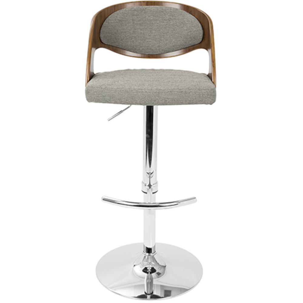 Pino Mid-Century Modern Adjustable Barstool with Swivel in Walnut and Grey Fabric. Picture 6