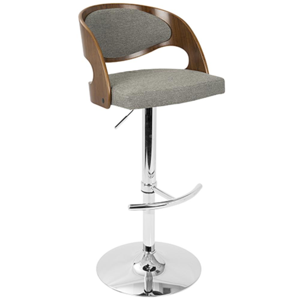 Pino Mid-Century Modern Adjustable Barstool with Swivel in Walnut and Grey Fabric. Picture 2