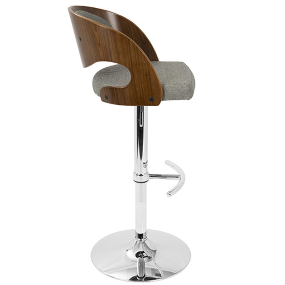 Pino Mid-Century Modern Adjustable Barstool with Swivel in Walnut and Grey Fabric. Picture 3