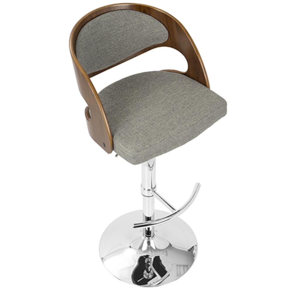 Pino Mid-Century Modern Adjustable Barstool with Swivel in Walnut and Grey Fabric. Picture 7