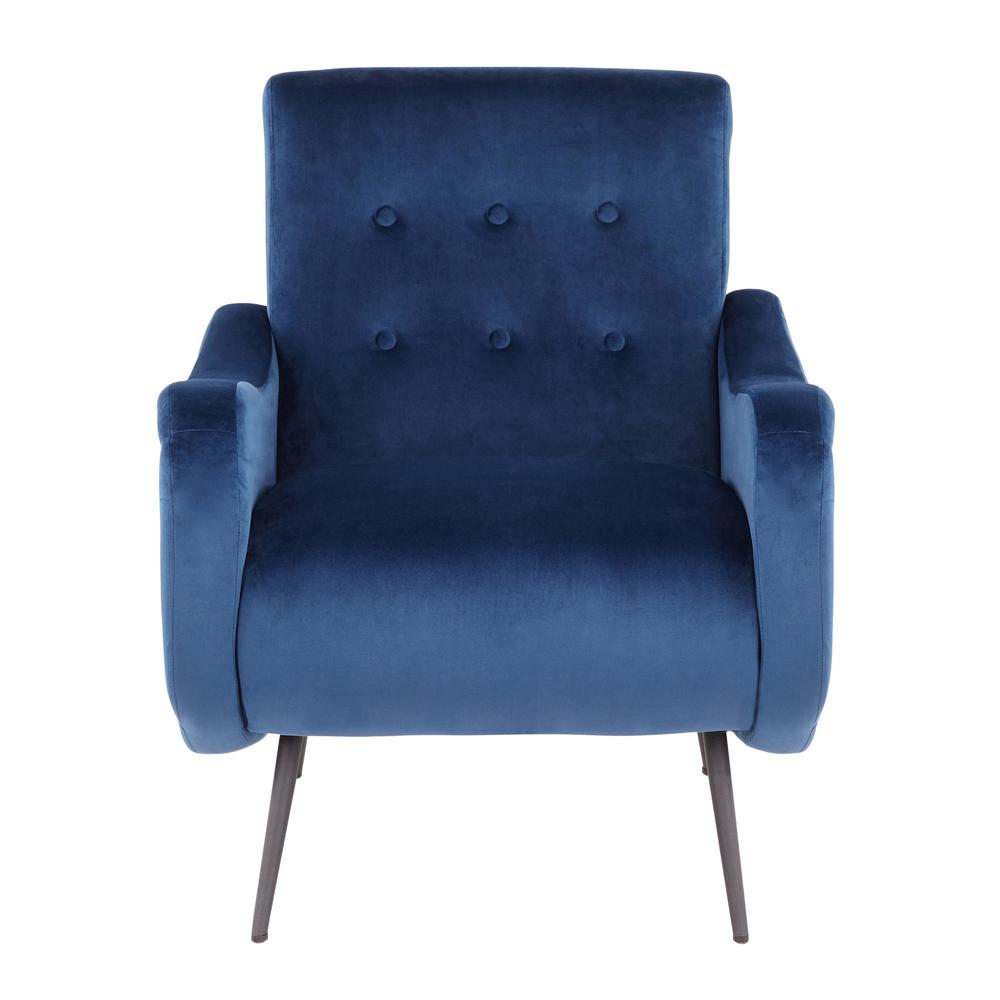 Rafael Contemporary Lounge Chair in Black Metal and Blue Velvet. Picture 5