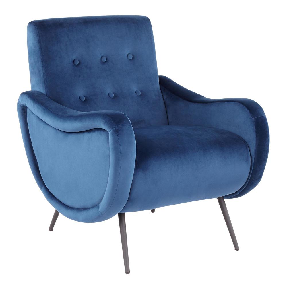Rafael Contemporary Lounge Chair in Black Metal and Blue Velvet. Picture 1