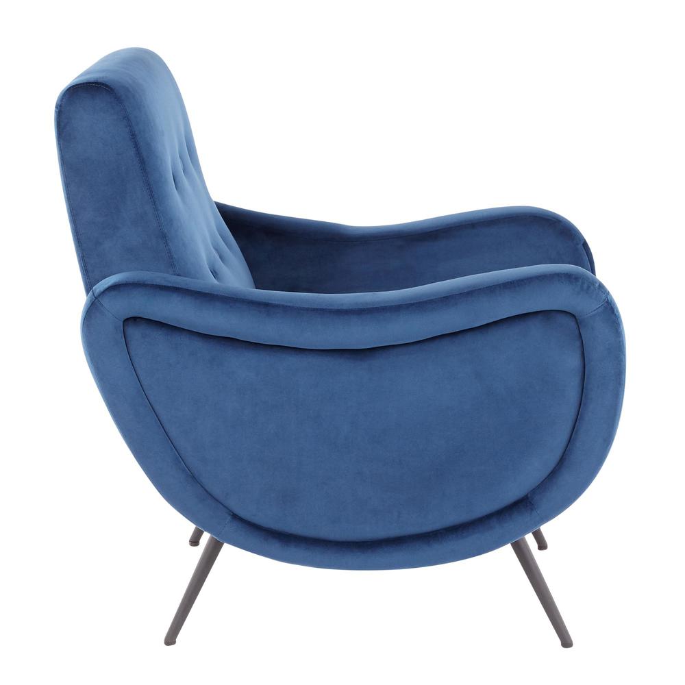 Rafael Contemporary Lounge Chair in Black Metal and Blue Velvet. Picture 2