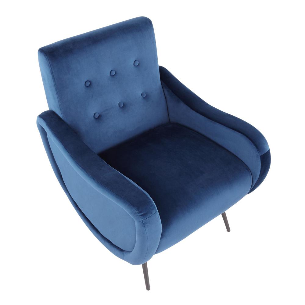 Rafael Contemporary Lounge Chair in Black Metal and Blue Velvet. Picture 6