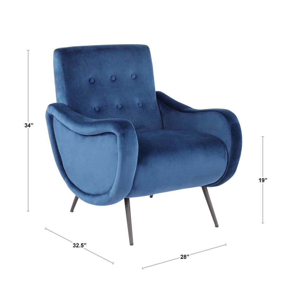 Rafael Contemporary Lounge Chair in Black Metal and Blue Velvet. Picture 7