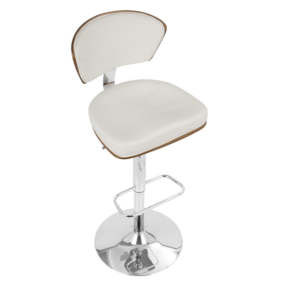 Ravinia Mid-Century Modern Adjustable Barstool with Swivel in Walnut and White Faux Leather. Picture 7