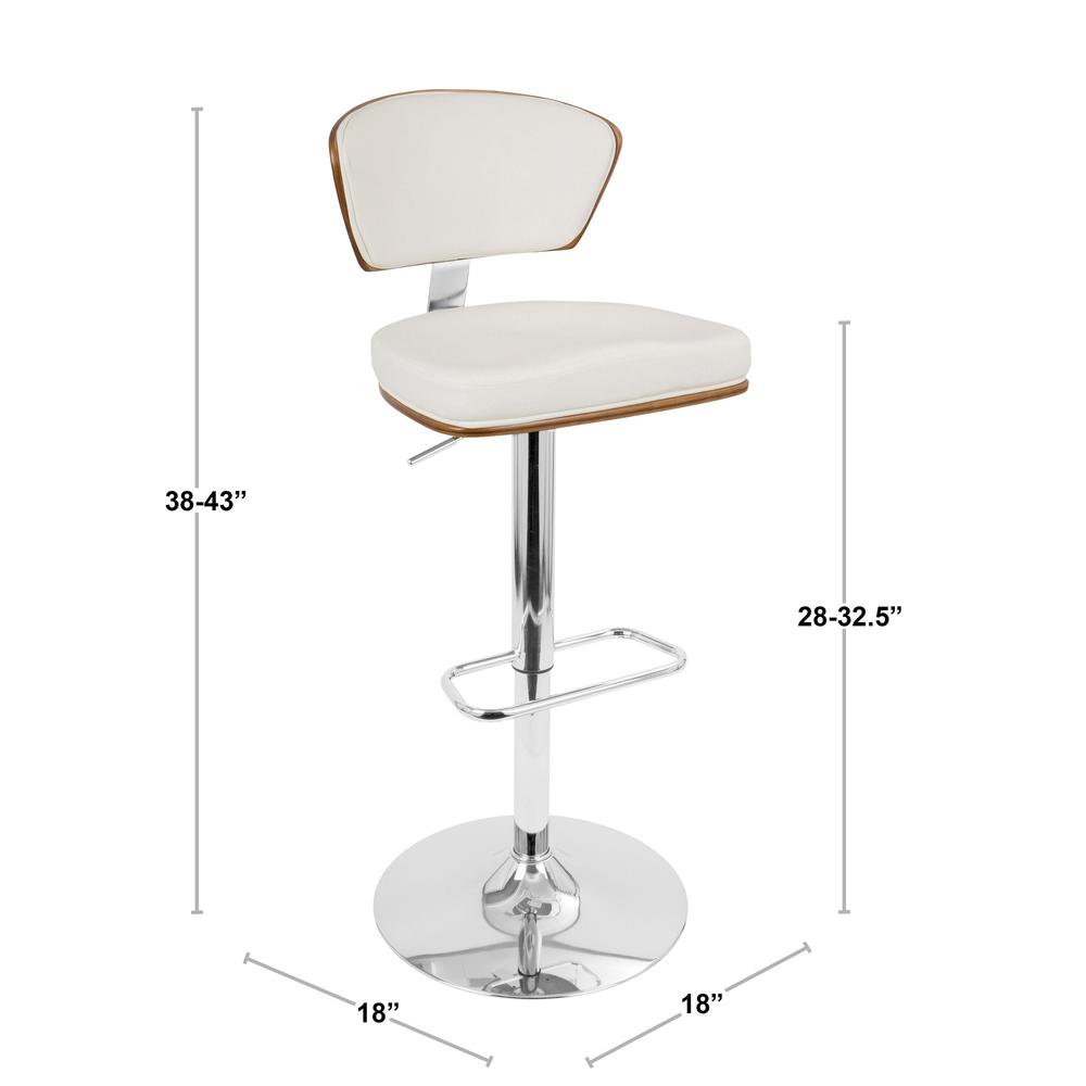 Ravinia Mid-Century Modern Adjustable Barstool with Swivel in Walnut and White Faux Leather. Picture 8
