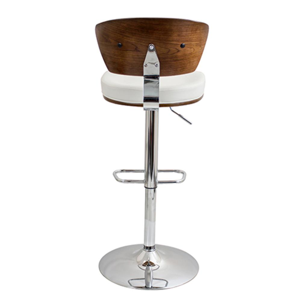 Ravinia Mid-Century Modern Adjustable Barstool with Swivel in Walnut and White Faux Leather. Picture 4
