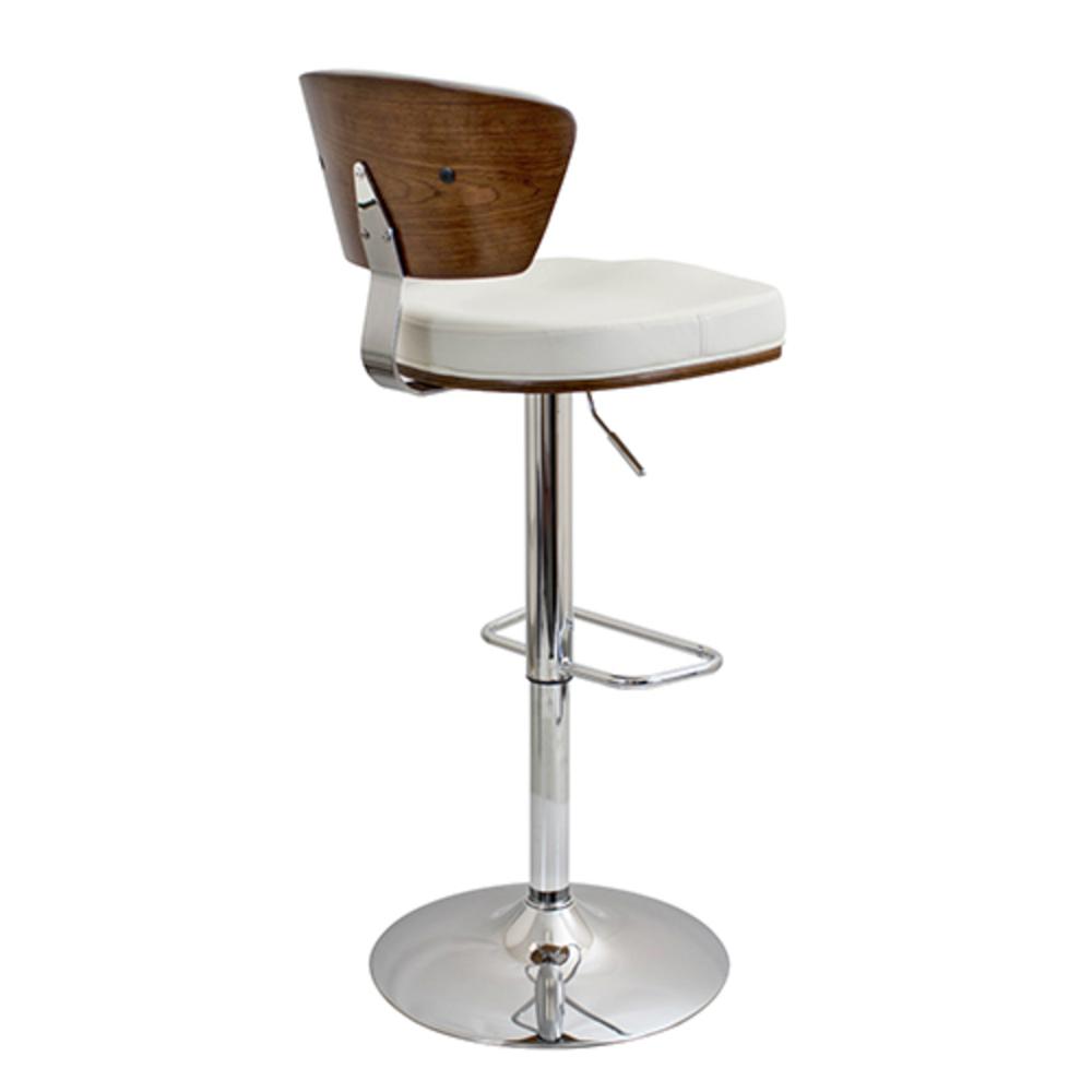 Ravinia Mid-Century Modern Adjustable Barstool with Swivel in Walnut and White Faux Leather. Picture 5