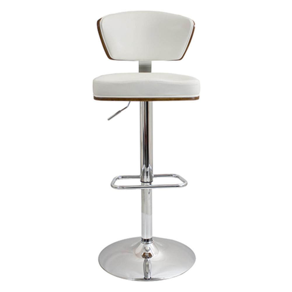 Ravinia Mid-Century Modern Adjustable Barstool with Swivel in Walnut and White Faux Leather. Picture 6
