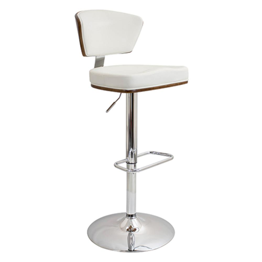 Ravinia Mid-Century Modern Adjustable Barstool with Swivel in Walnut and White Faux Leather. Picture 2