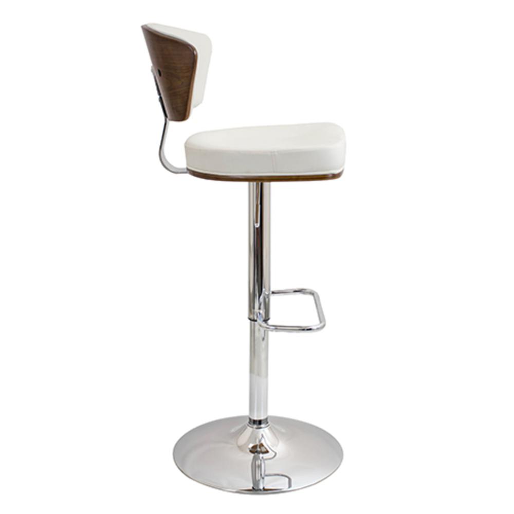Ravinia Mid-Century Modern Adjustable Barstool with Swivel in Walnut and White Faux Leather. Picture 3