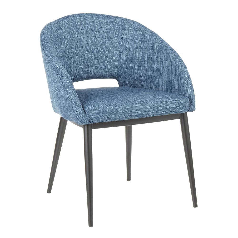 Renee Contemporary Chair in Black Metal Legs and Blue Fabric. Picture 1