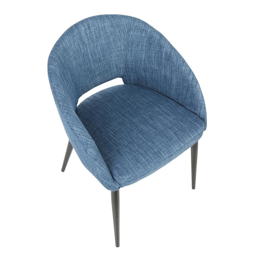 Renee Contemporary Chair in Black Metal Legs and Blue Fabric. Picture 6