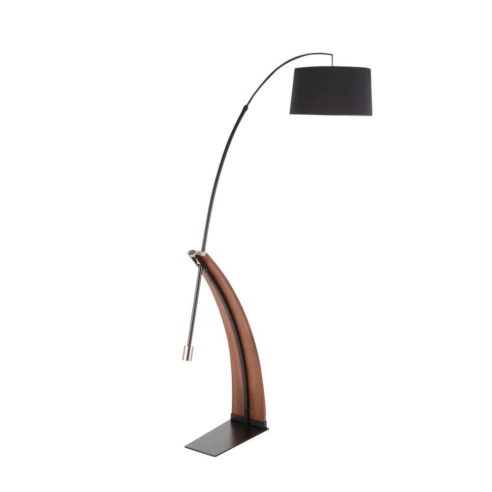 Robyn Mid-Century Modern Floor Lamp in Walnut Wood and Black Shade. Picture 4