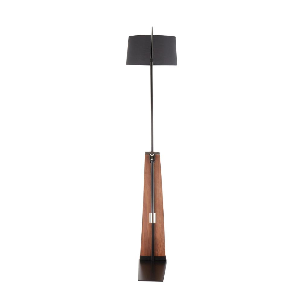 Robyn Mid-Century Modern Floor Lamp in Walnut Wood and Black Shade. Picture 5