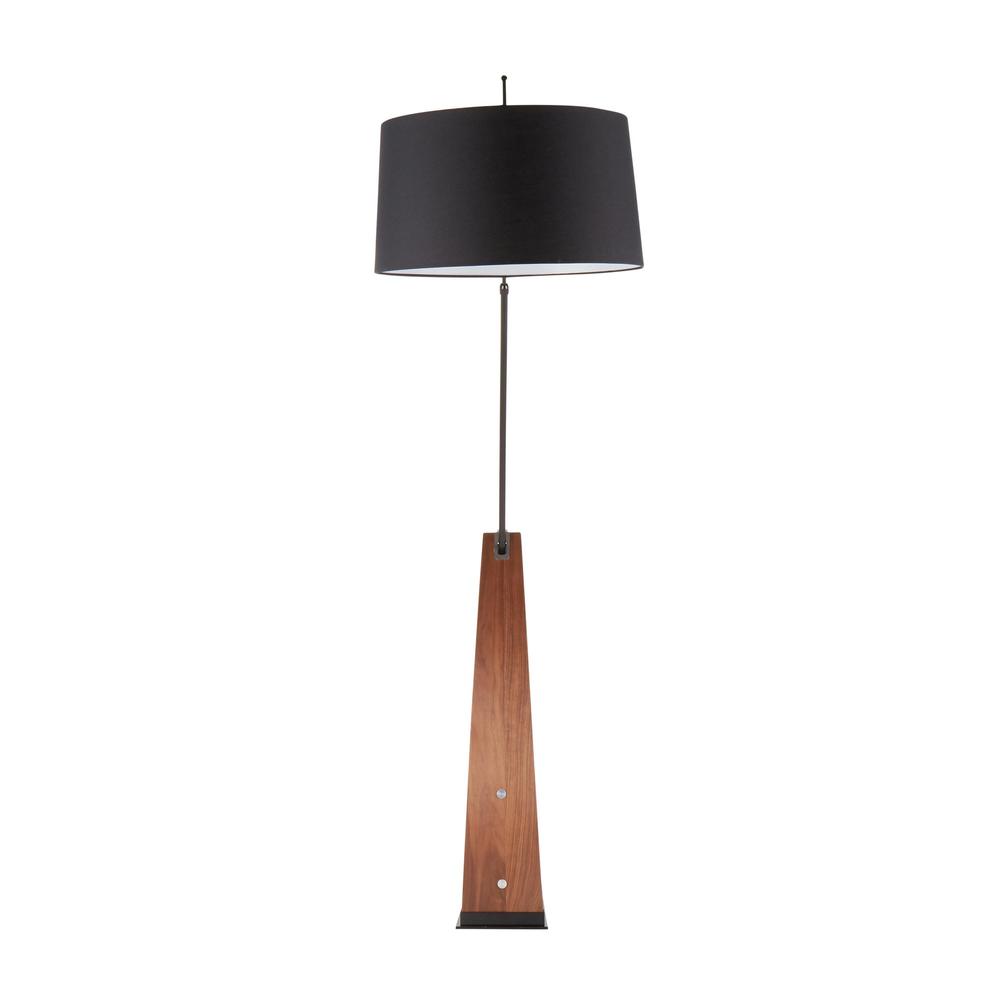 Robyn Mid-Century Modern Floor Lamp in Walnut Wood and Black Shade. Picture 6