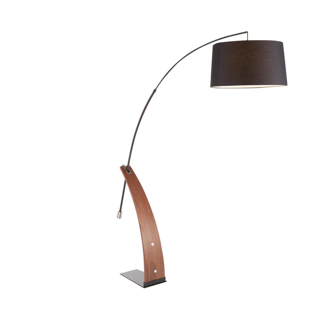 Robyn Mid-Century Modern Floor Lamp in Walnut Wood and Black Shade. Picture 2