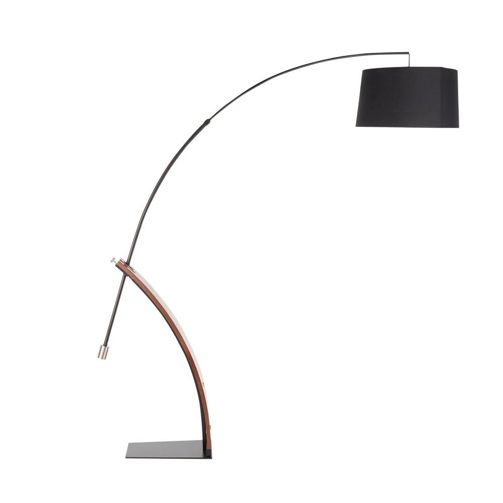 Robyn Mid-Century Modern Floor Lamp in Walnut Wood and Black Shade. Picture 3