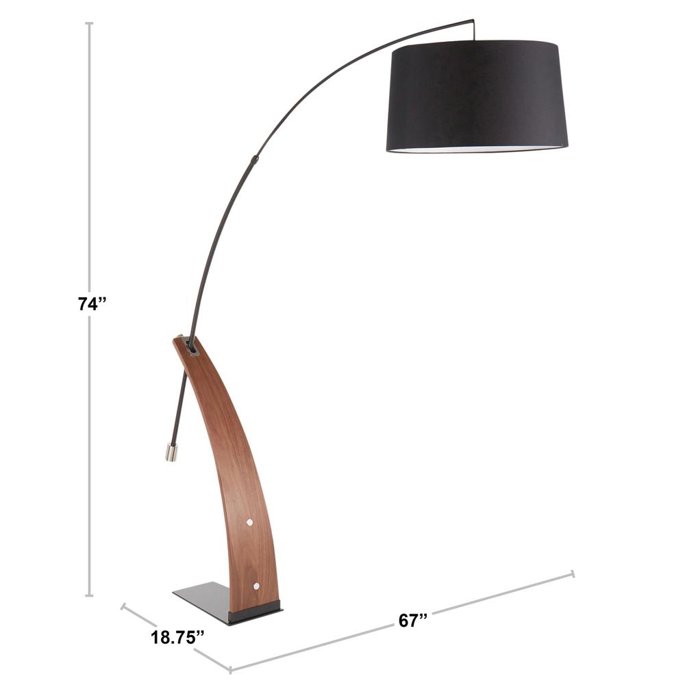 Robyn Mid-Century Modern Floor Lamp in Walnut Wood and Black Shade. Picture 11