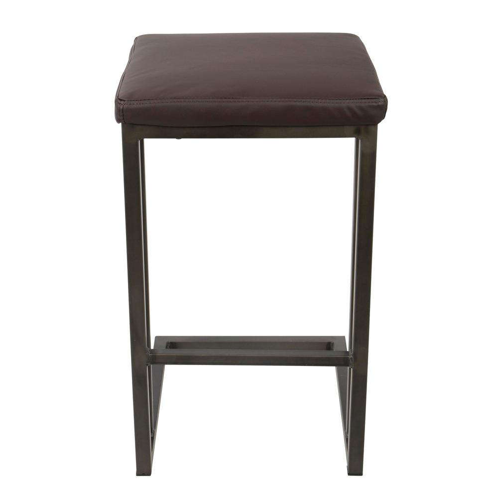 Roman Industrial Counter Stool in Antique and Espresso Faux Leather - Set of 2. Picture 6