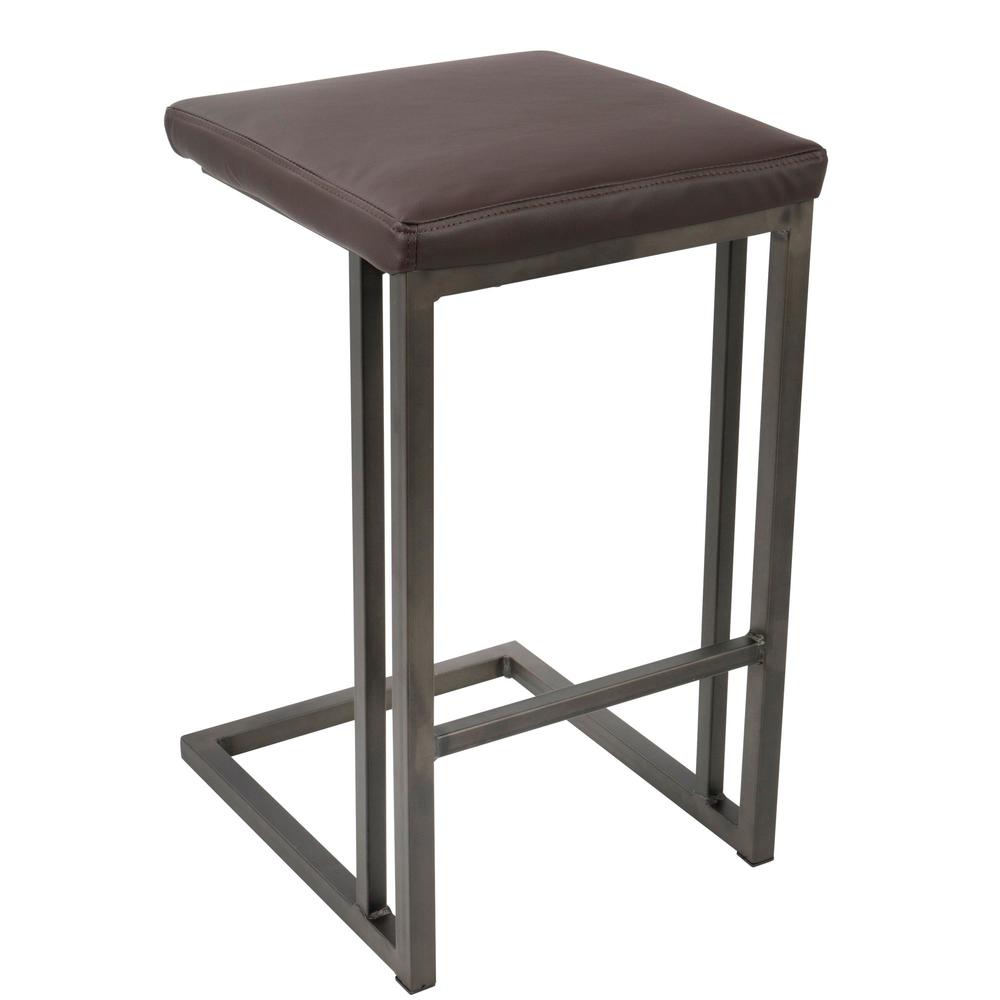 Roman Industrial Counter Stool in Antique and Espresso Faux Leather - Set of 2. Picture 2