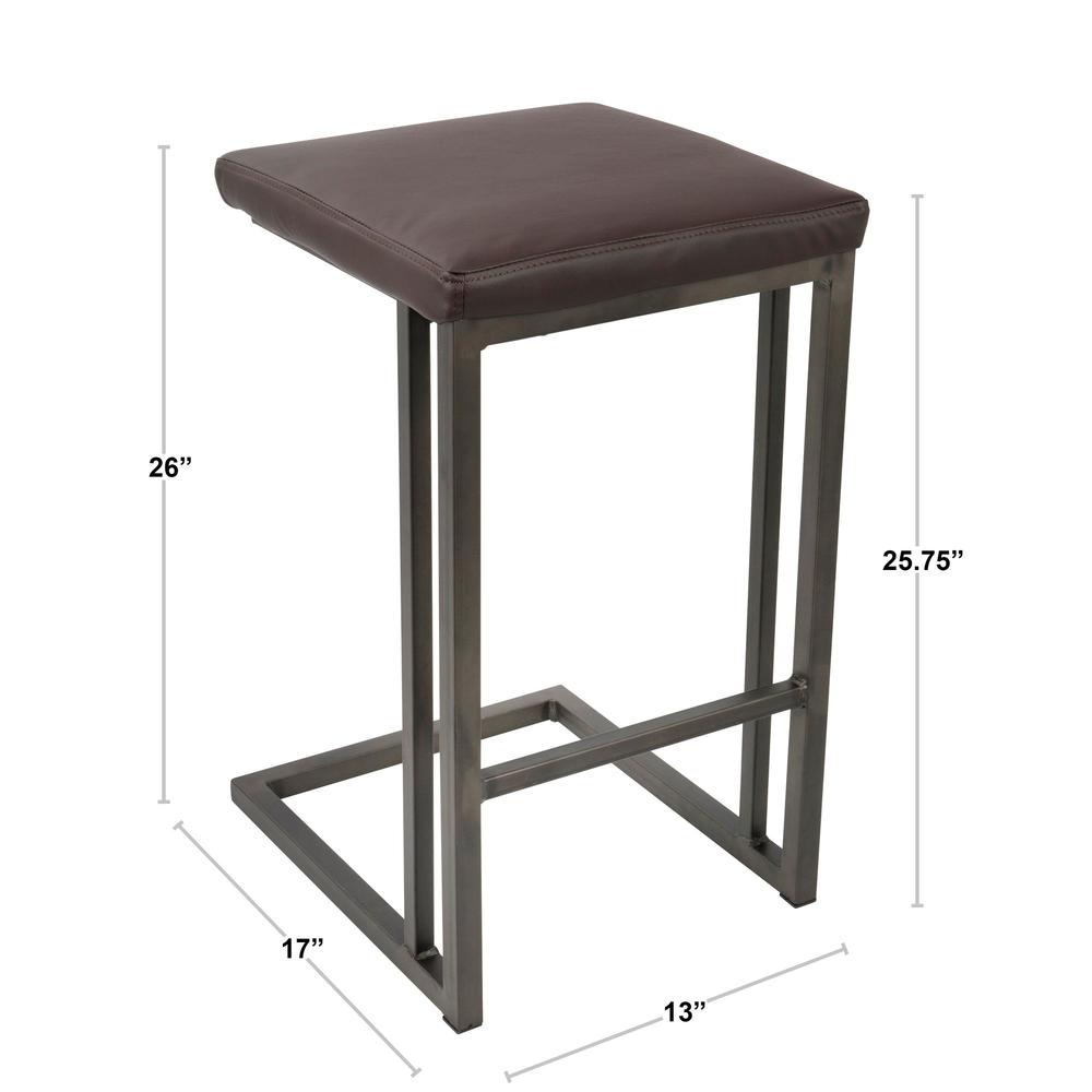 Roman Industrial Counter Stool in Antique and Espresso Faux Leather - Set of 2. Picture 13
