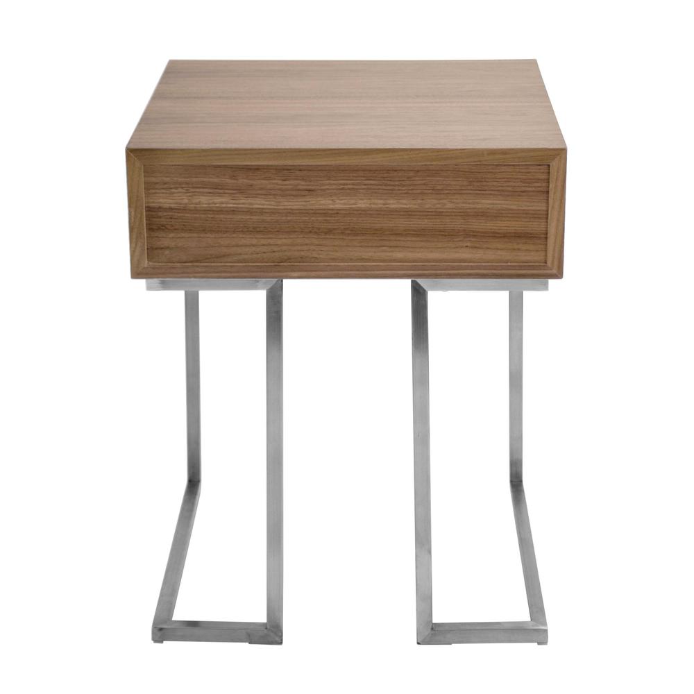 Roman Contemporary End Table in Walnut Wood and Stainless Steel. Picture 4