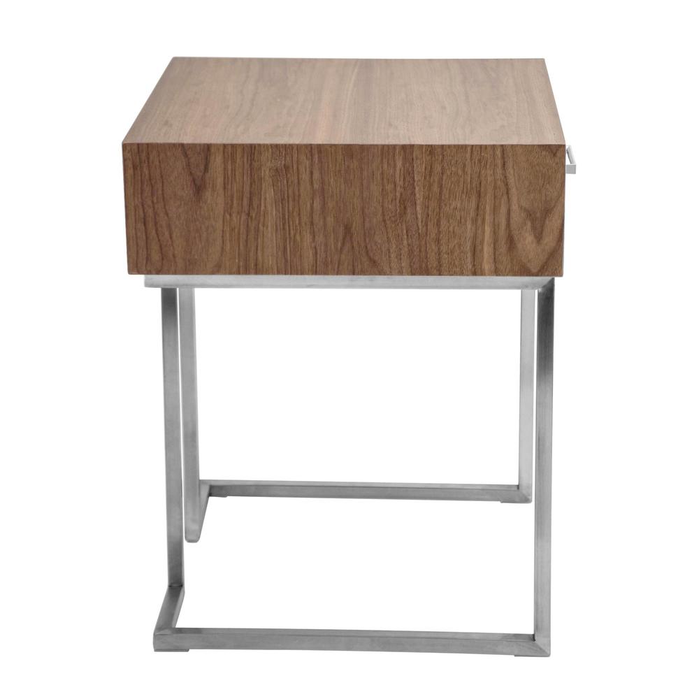 Roman Contemporary End Table in Walnut Wood and Stainless Steel. Picture 2