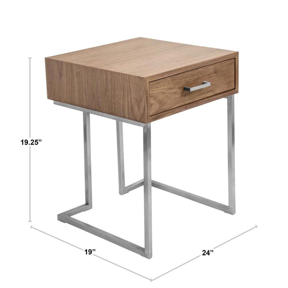 Roman Contemporary End Table in Walnut Wood and Stainless Steel. Picture 7