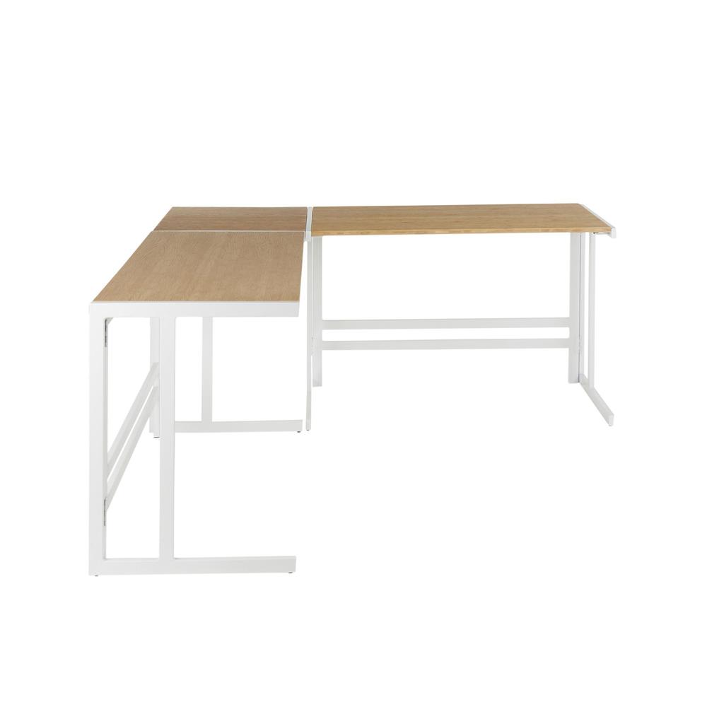 Roman Industrial "L" Shaped Desk in White Metal and Natural Wood-Pressed Grain Bamboo. Picture 2