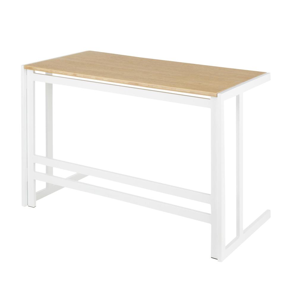 Roman Industrial Office Desk in White Metal and Natural Wood-Pressed Grain Bamboo. Picture 3