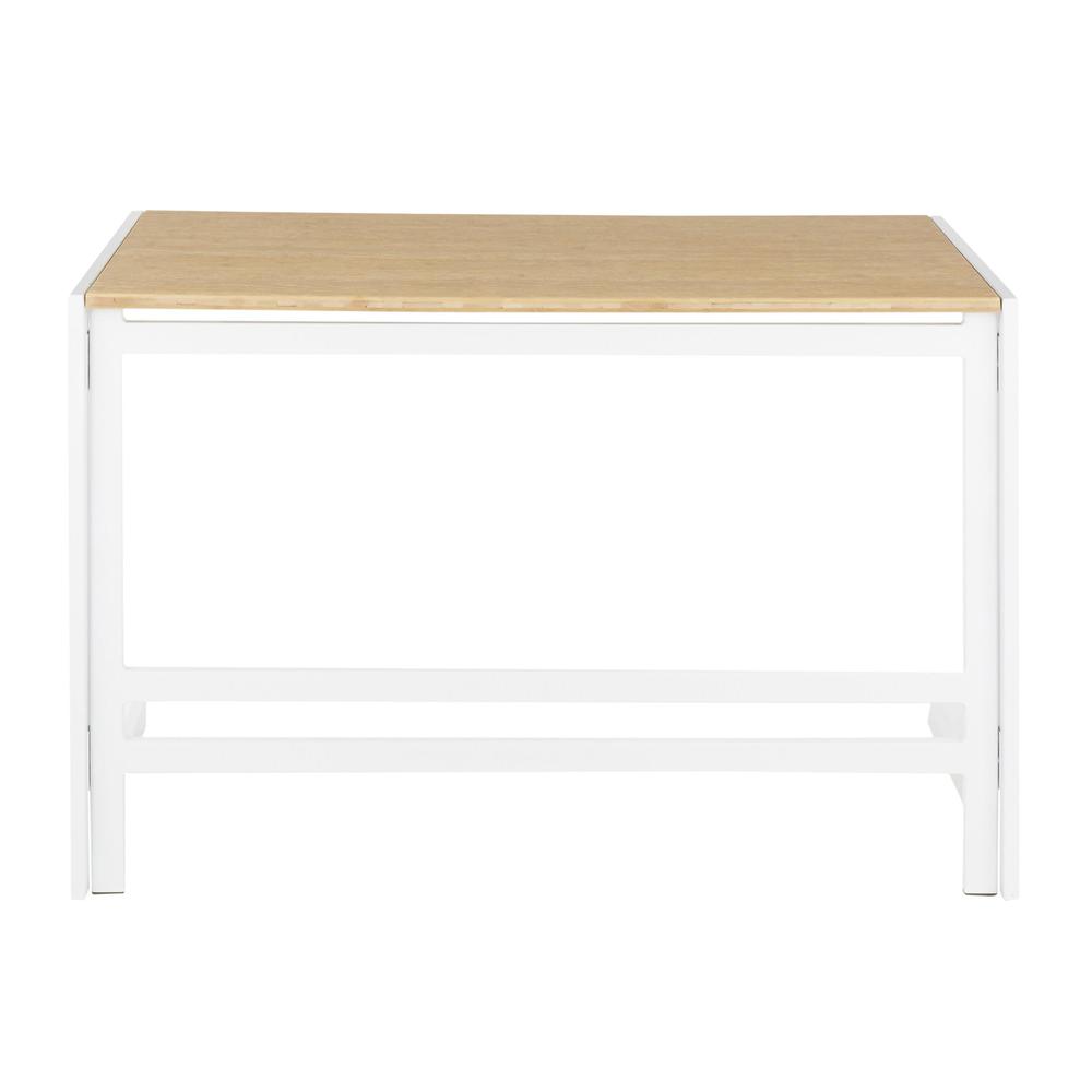 Roman Industrial Office Desk in White Metal and Natural Wood-Pressed Grain Bamboo. Picture 4