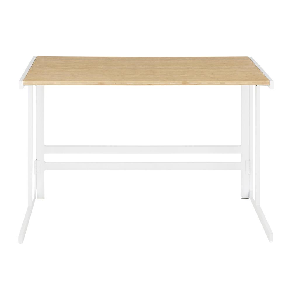 Roman Industrial Office Desk in White Metal and Natural Wood-Pressed Grain Bamboo. Picture 5