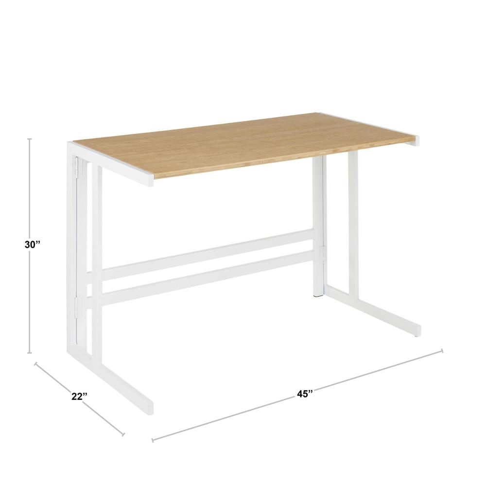 Roman Industrial Office Desk in White Metal and Natural Wood-Pressed Grain Bamboo. Picture 8