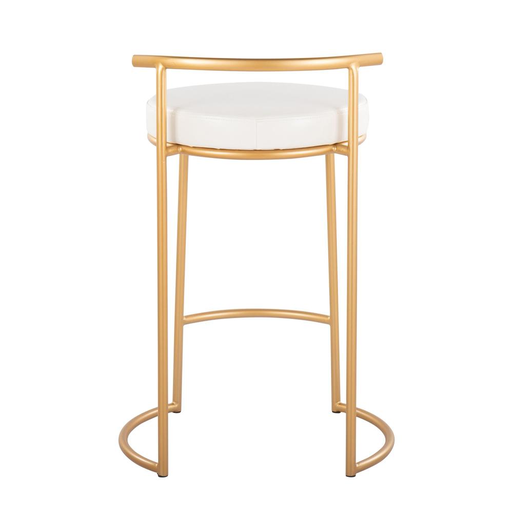 Gold Metal, White PU Round Fuji 26" Fixed-Height Counter Stool - Set of 2. Picture 5