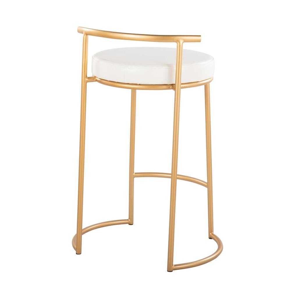 Gold Metal, White PU Round Fuji 26" Fixed-Height Counter Stool - Set of 2. Picture 4