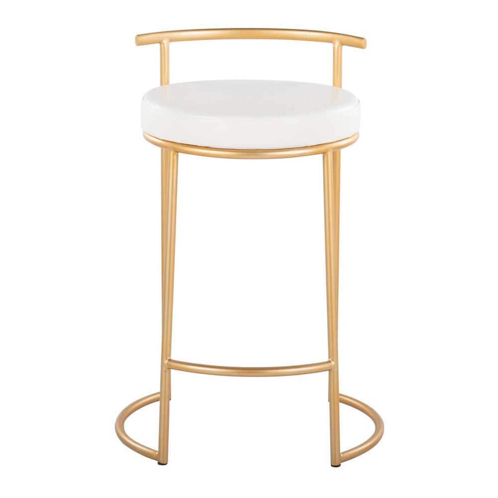 Gold Metal, White PU Round Fuji 26" Fixed-Height Counter Stool - Set of 2. Picture 6