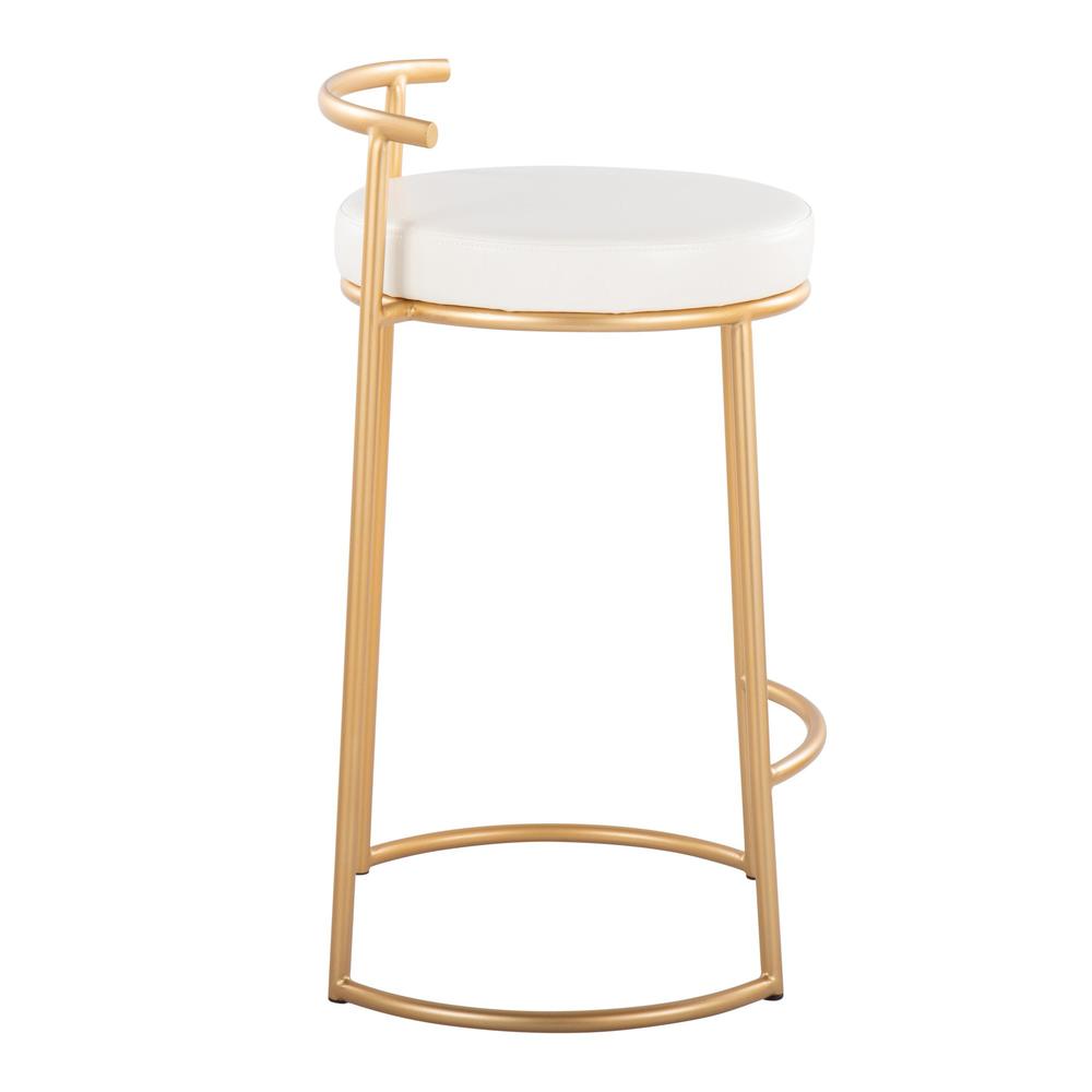 Gold Metal, White PU Round Fuji 26" Fixed-Height Counter Stool - Set of 2. Picture 3